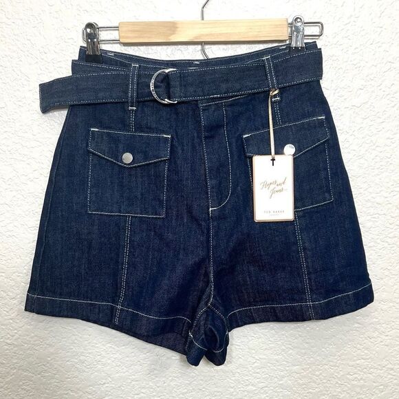 Ted Baker London Shortan Jean Shorts Ring Patch Pocket Denim Dark Wash Size 26 - Picture 2 of 14